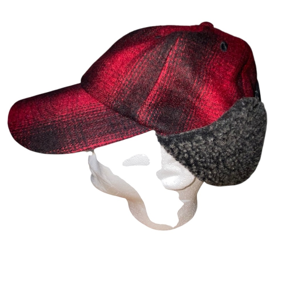 Wool Trapper Hat Unisex M /L Cap Ear Flaps Red Buffalo Plaid Winter Hunting
